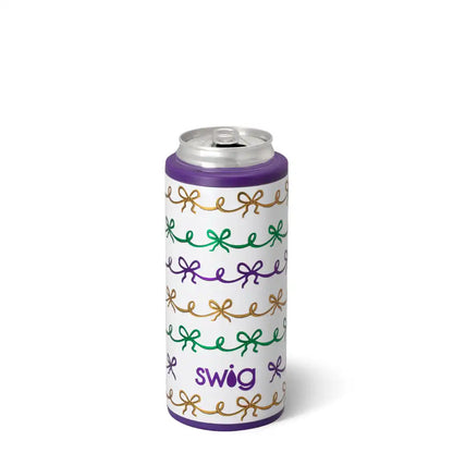 Mardi Gras Bows Skinny Can Cooler 12oz