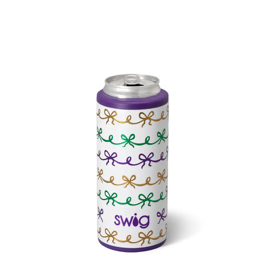 Mardi Gras Bows Skinny Can Cooler 12oz