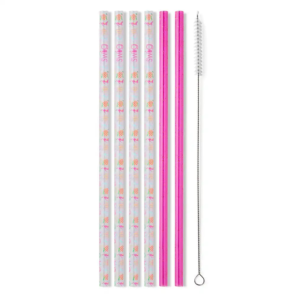 Go Baby Go + Pink Glitter Reusable Straw Set