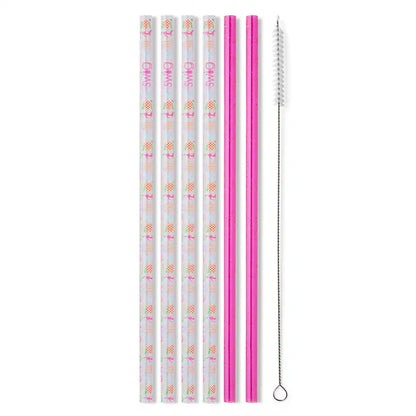 Go Baby Go + Pink Glitter Reusable Straw Set