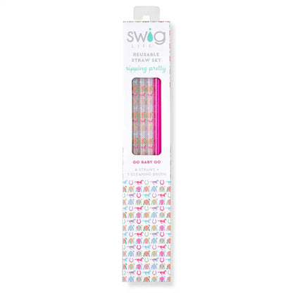 Go Baby Go + Pink Glitter Reusable Straw Set