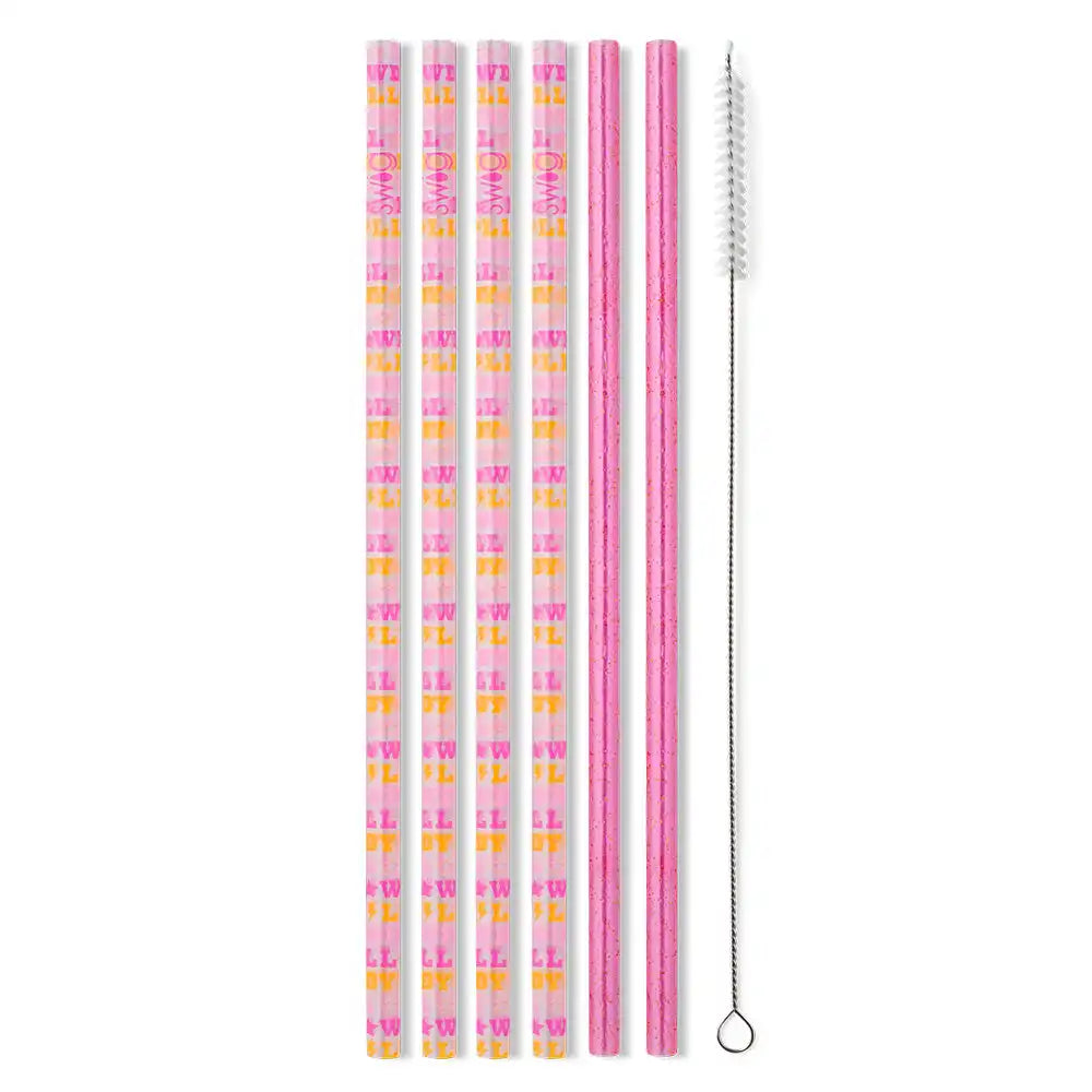 Howdy Y'all + Pink Glitter Reusable Straw Set