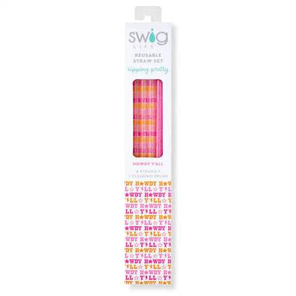 Howdy Y'all + Pink Glitter Reusable Straw Set