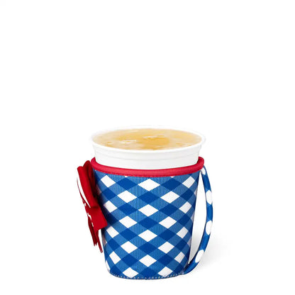 Gameday Gingham Royal + Red Small Iced Cup Coolie