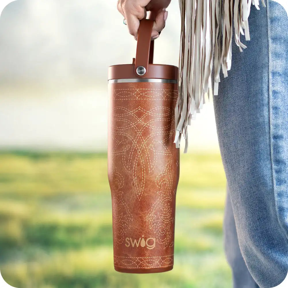 Saddle Stitch Cognac To-Go Tumbler 30oz