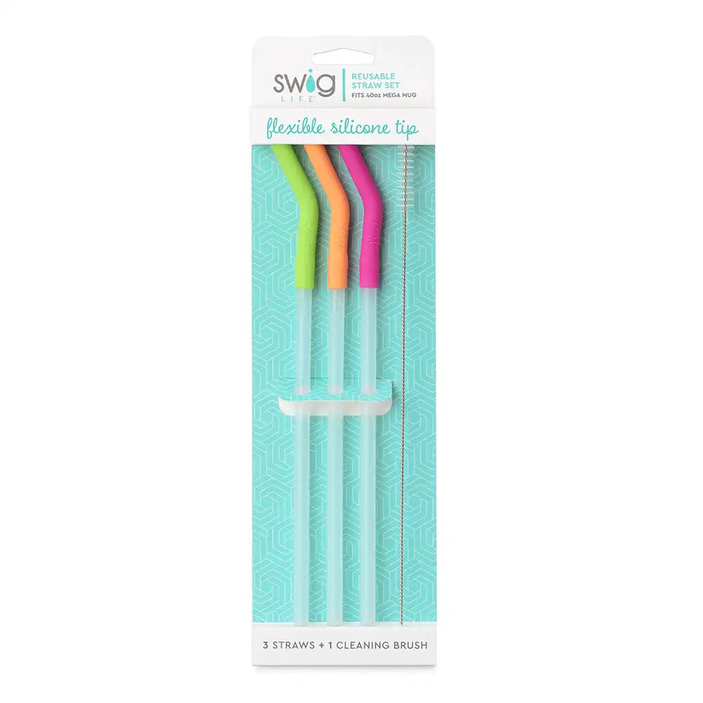 Neon Lime/Orange/Berry Reusable Straw Set Mega Mugs
