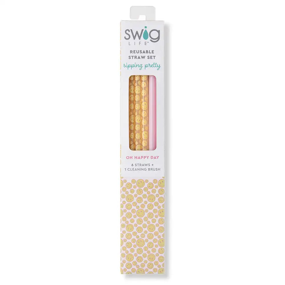 Oh Happy Day + Pink Reusable Straw Set