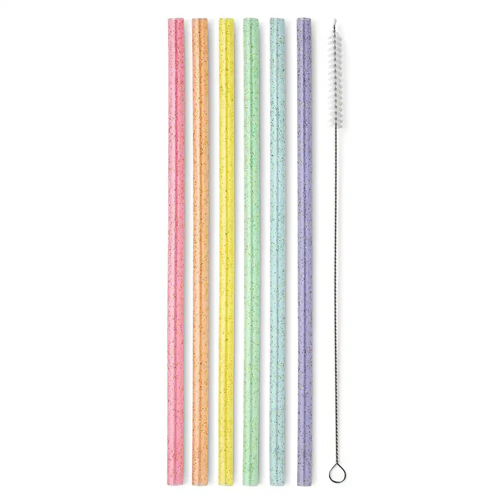 Rainbow Glitter Reusable Straw Set
