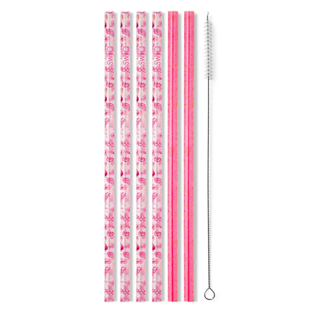 Let's Go Girls + Pink Glitter Reusable Straw Set